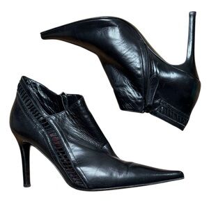 Vintage Giuseppe Zanotti Vicini Italy Black Leather Ankle Zip Boots Size 10